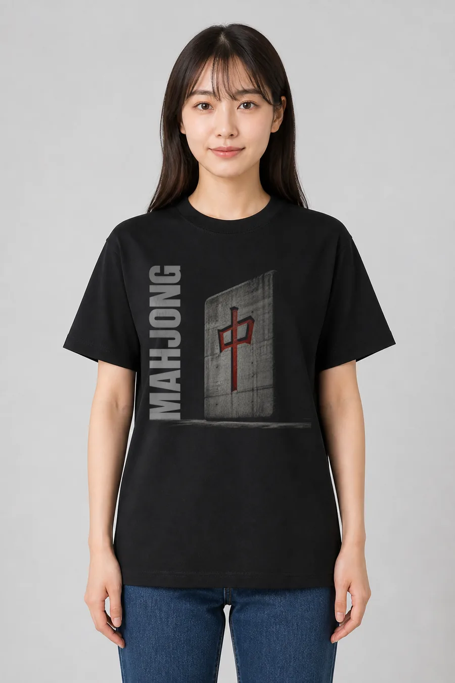 MAHJONG BRUTALISM 麻雀Tシャツ 着用イメージ(レディース)