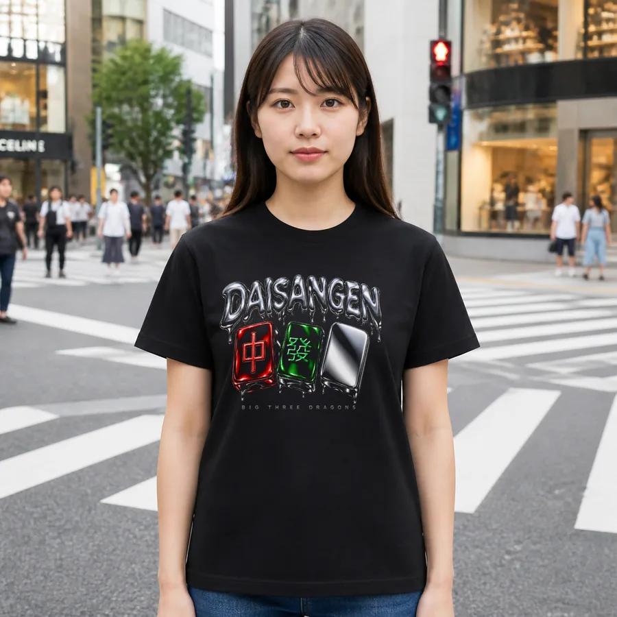 MAHJONG CHROMECORE 麻雀Tシャツ 着用イメージ(レディース)