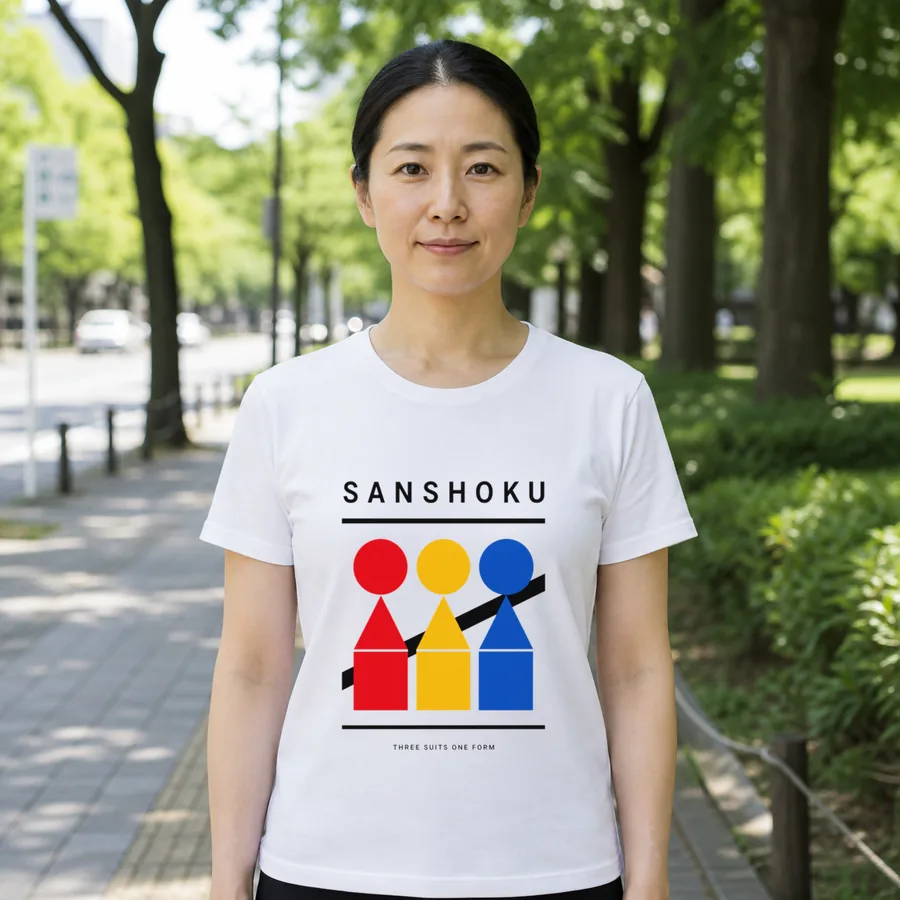 MAHJONG SANSHOKU 麻雀Tシャツ 着用イメージ(レディース)